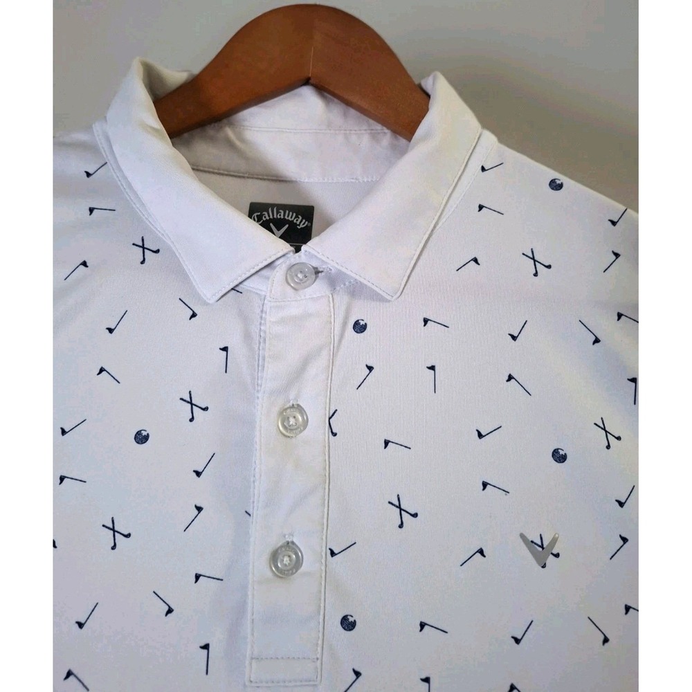 Callaway Opti•Dri Geometric Polo Shirt Mens XL White Golf Clubs Pins Performance